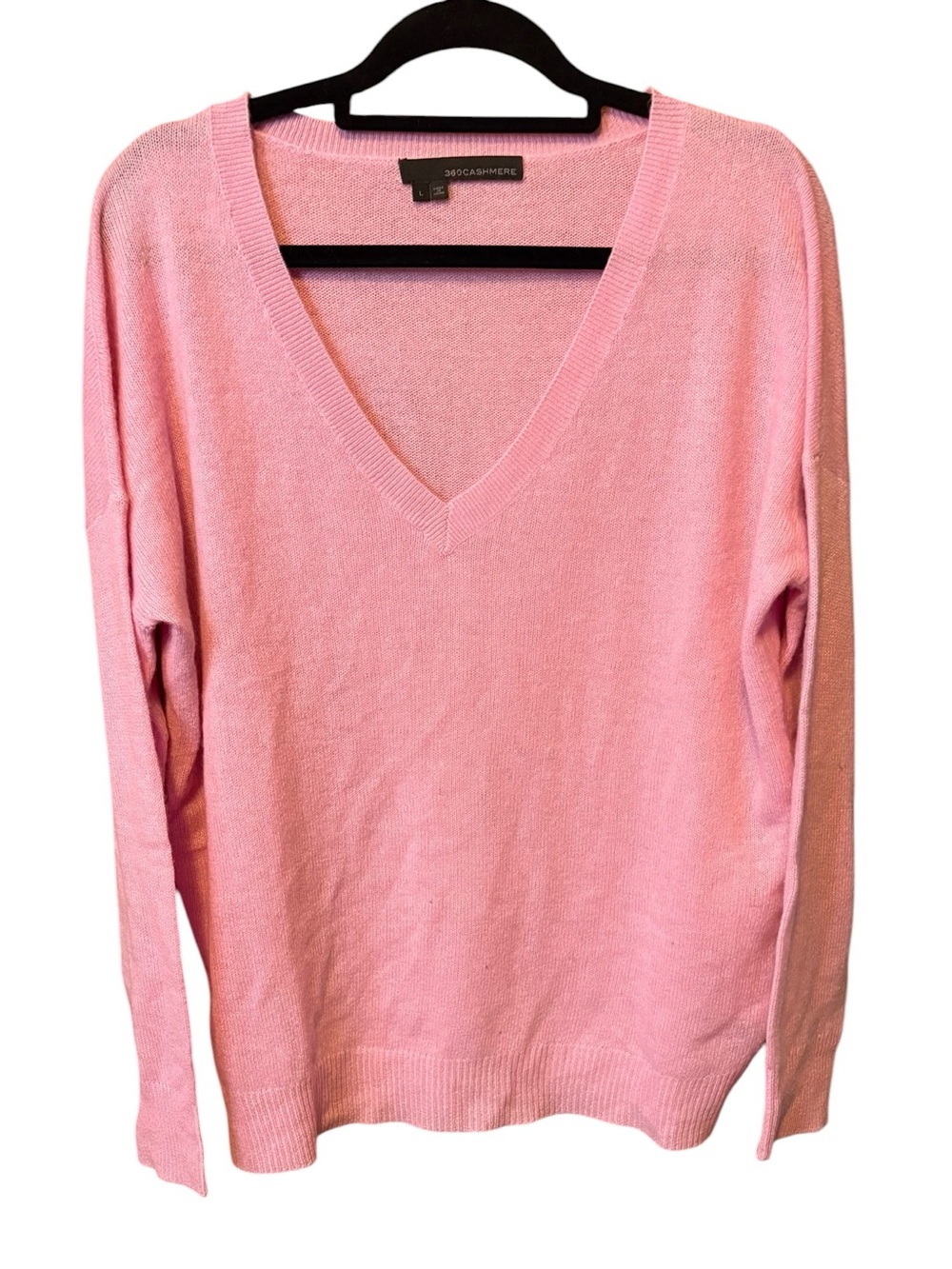 360 Cashmere Pink V-Neck Sweater Size Large Lightweight Cashmere